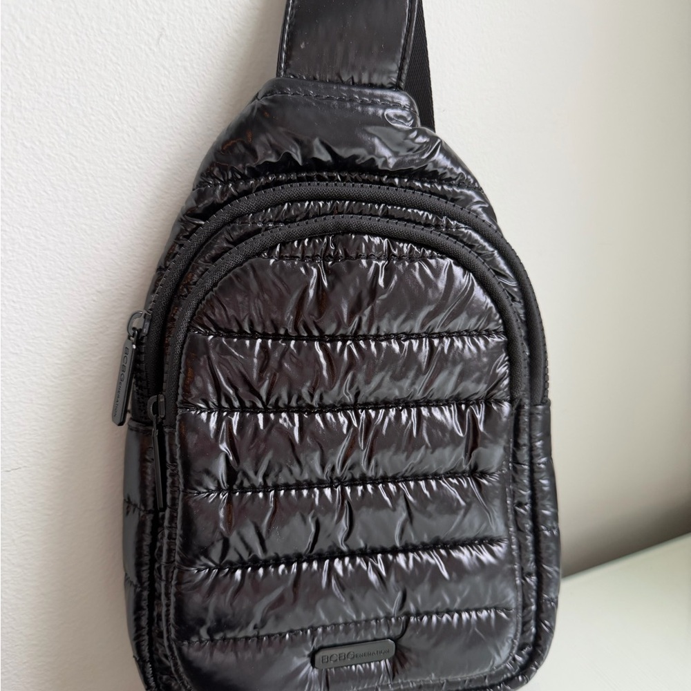 BCBGeneration Shiny Black Quilted crossbody